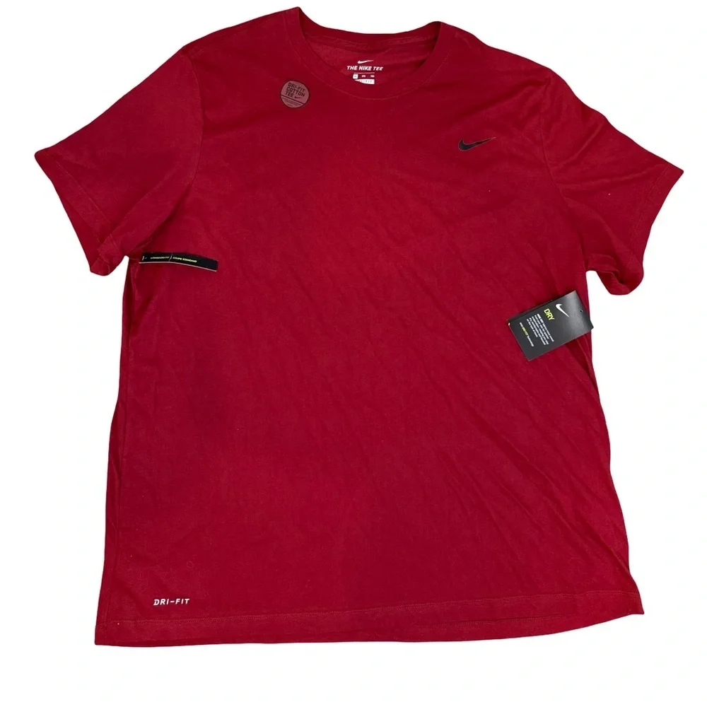 Nike Men’s Red Short Sleeve Performance Tee with Black Swoosh